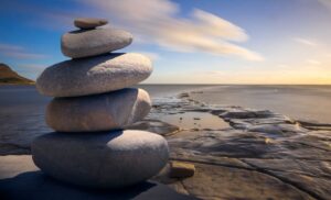 Stack of 5 stones on the beach